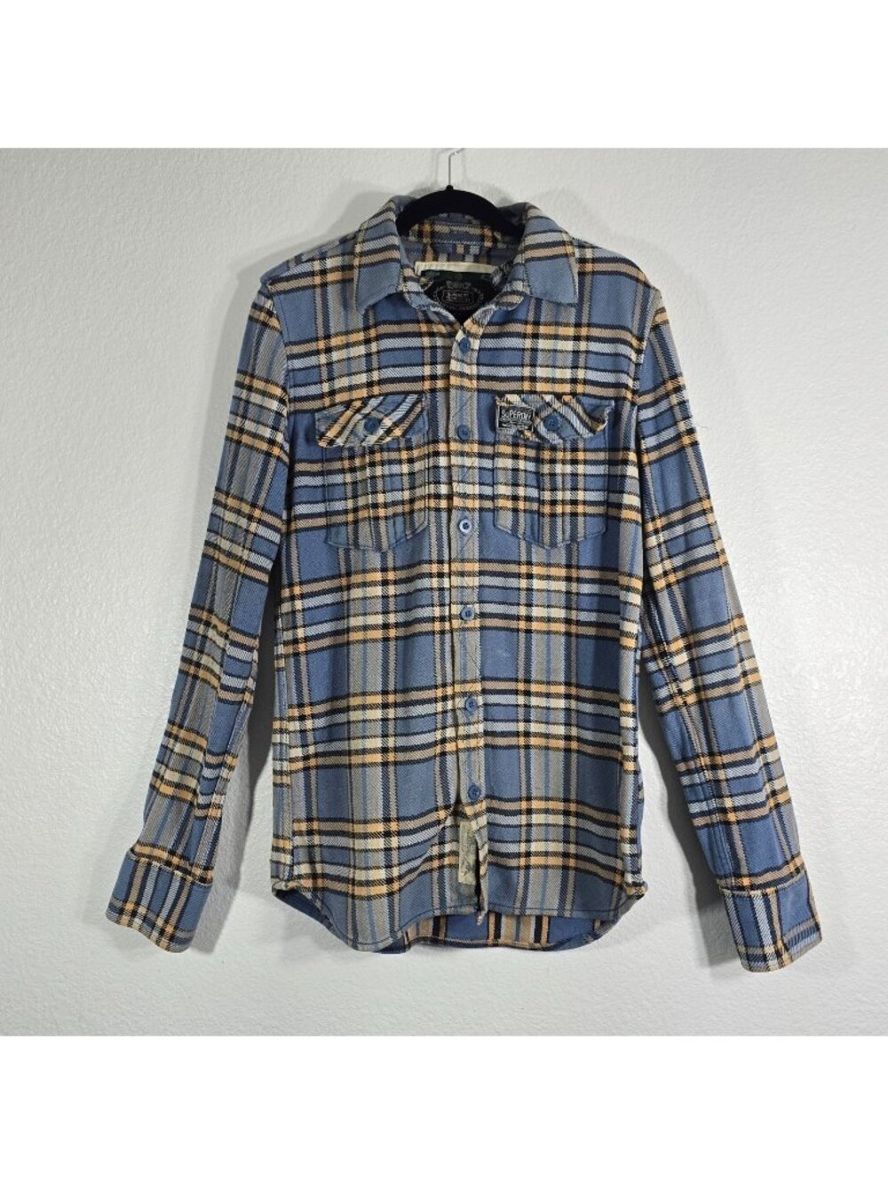 Superdry Flannel Button Up Shirt Men Large Plaid Collared Heavyweight Pockets